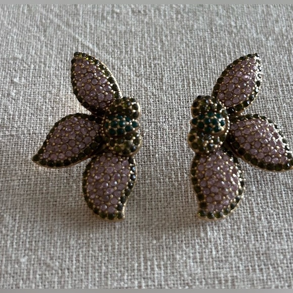 stella & dot ~ pavé blush & green petal stud earrings ~ retired - Picture 6 of 7